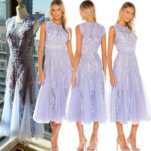 🆕 BRONX & BANCO 🧿 NWOT Violet Flared Embroidered Mesh Midi Dress, Sz M US 6